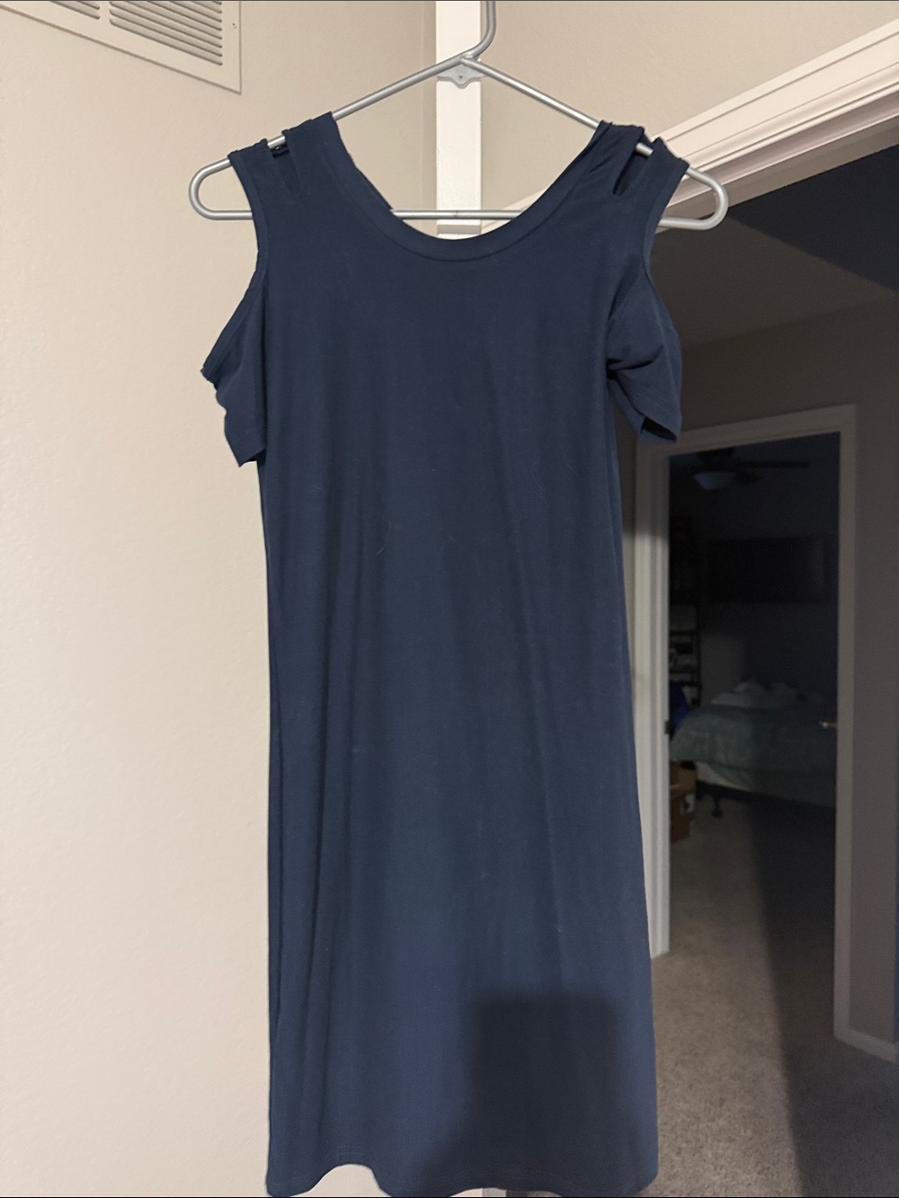 Glitz Navy Cold-Shoulder Midi Dress